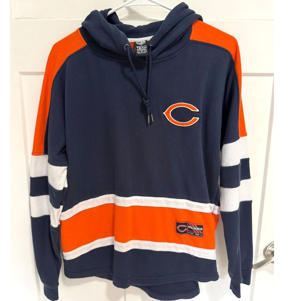 Chicago Bears NFL Team Apparel Hoodie Adult Small Football Pullover Navy Orange